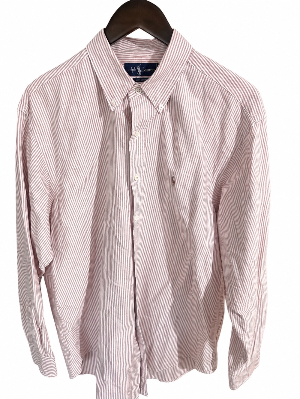 Ralph Lauren Men’s Pink and White Striped Button-Down Shirt